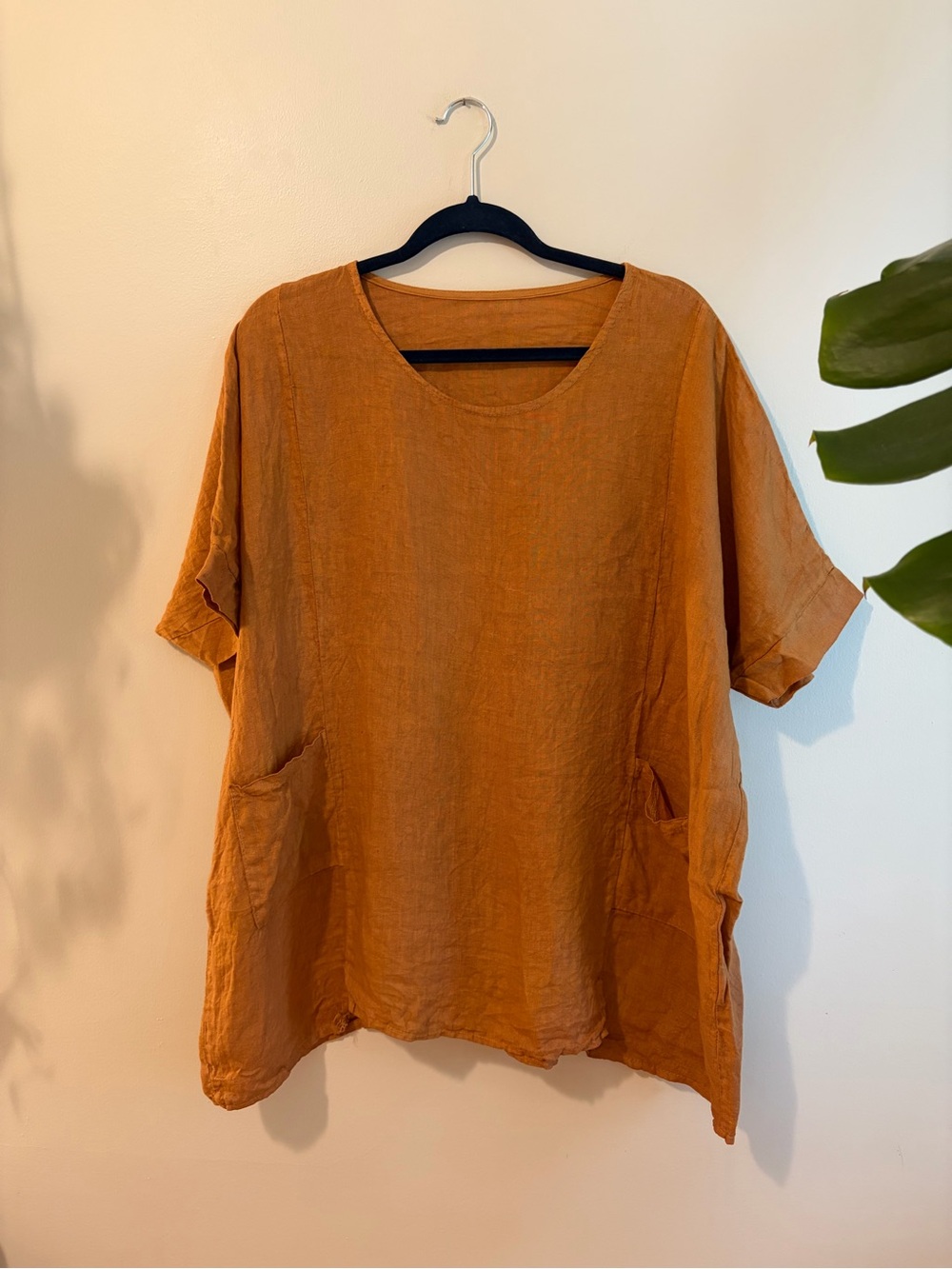 100% Linen Pocket Tunic - Rust Orange